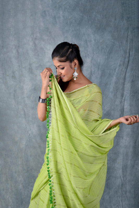 Green Silver Zari Stripes