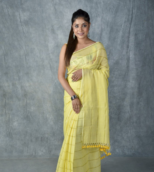 Yellow Silver Zari Stripes