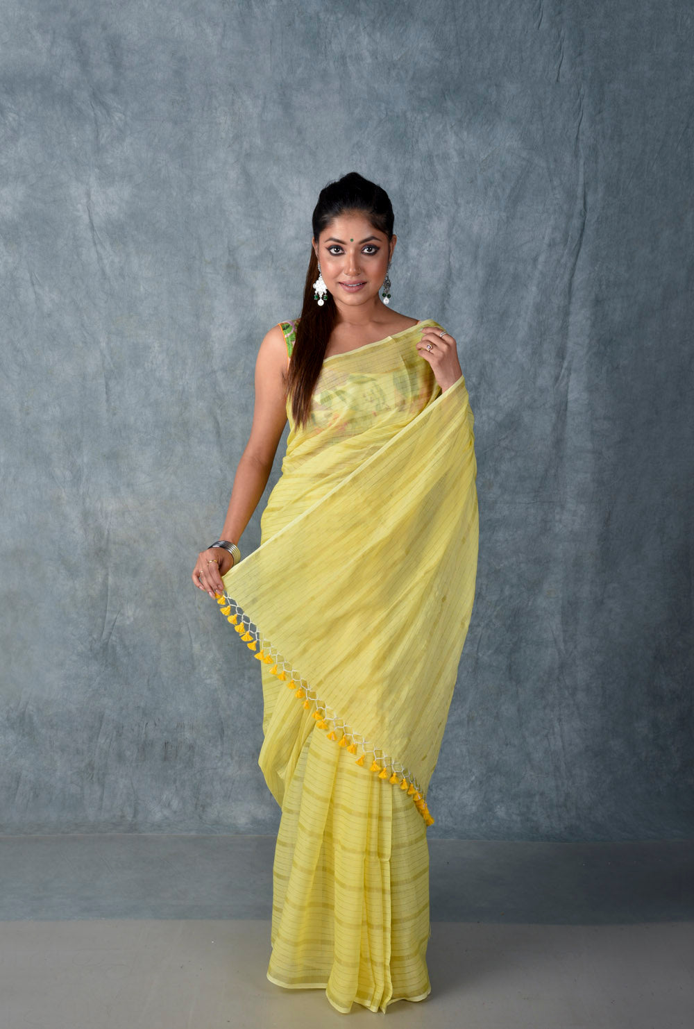 Yellow Silver Zari Stripes