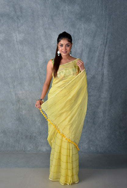 Yellow Silver Zari Stripes