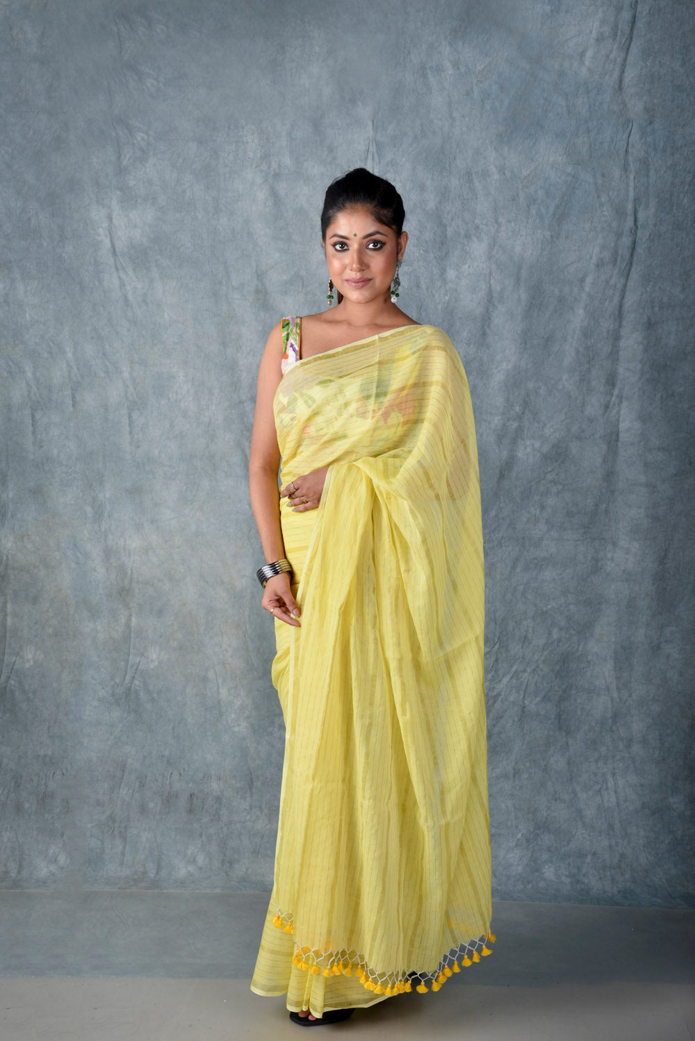 Yellow Silver Zari Stripes