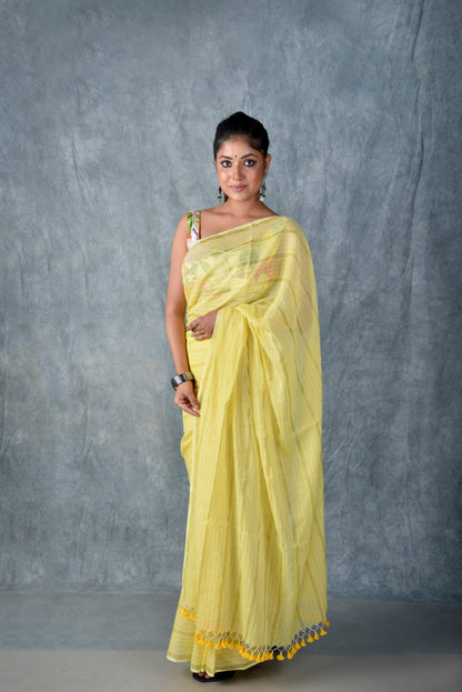 Yellow Silver Zari Stripes