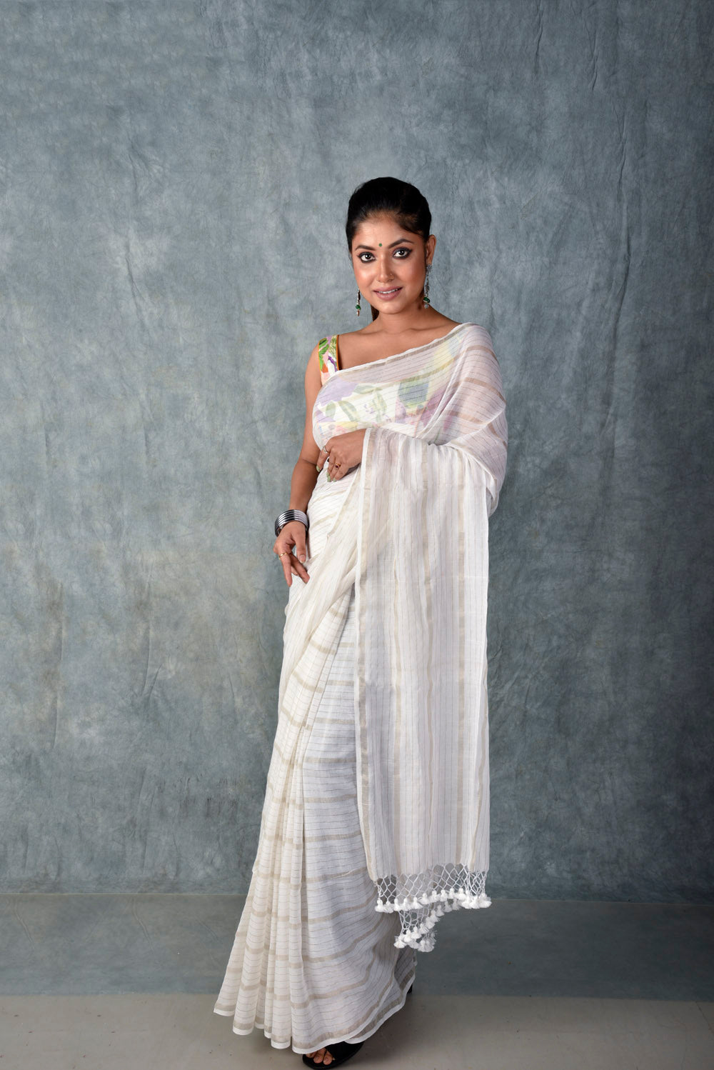 White Silver Zari Stripes