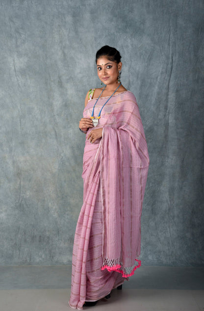 Lilac Gold Zari Stripes