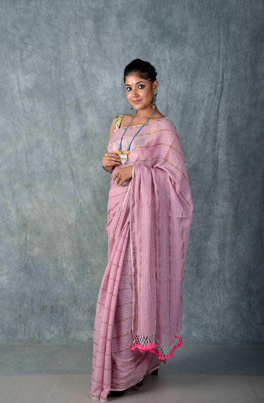 Lilac Gold Zari Stripes