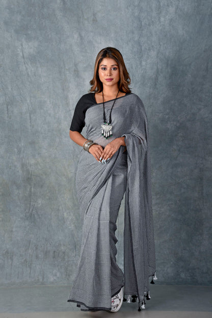 Black & White Checks Saree