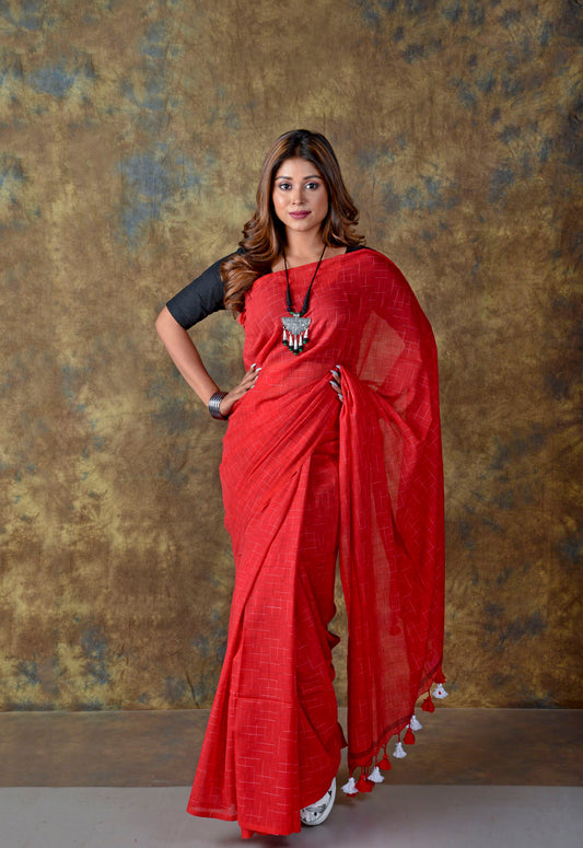 RED - all over abstract lines Saree
