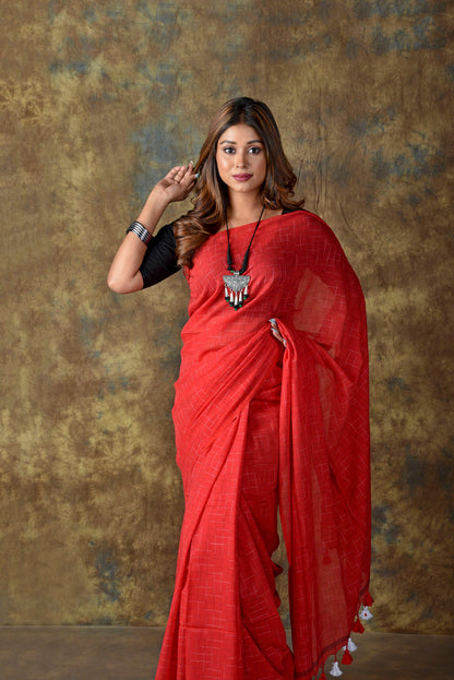 RED - all over abstract lines Saree