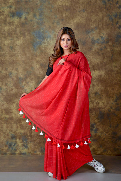 RED - all over abstract lines Saree