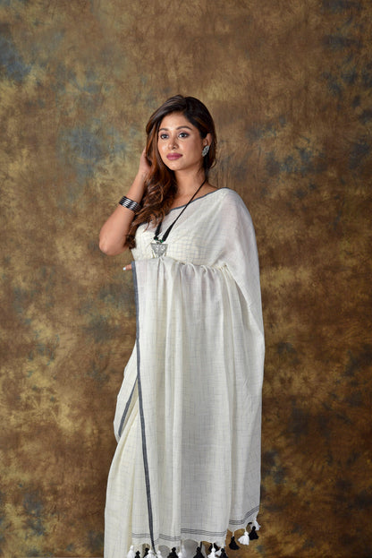 WHITE - all over abstract lines Saree