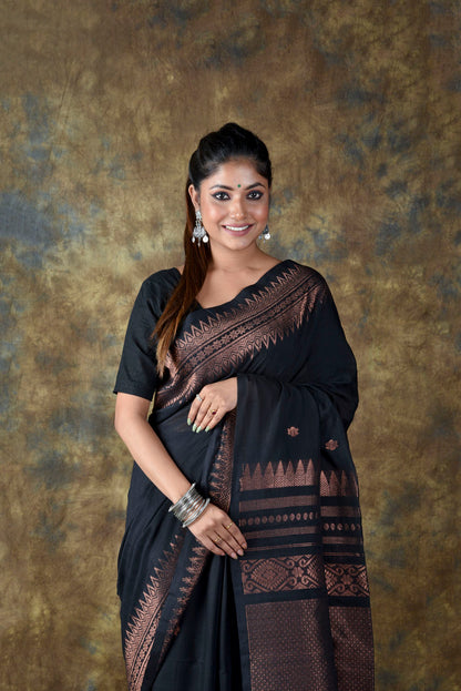 Black Copper Zari Jamdani Saree