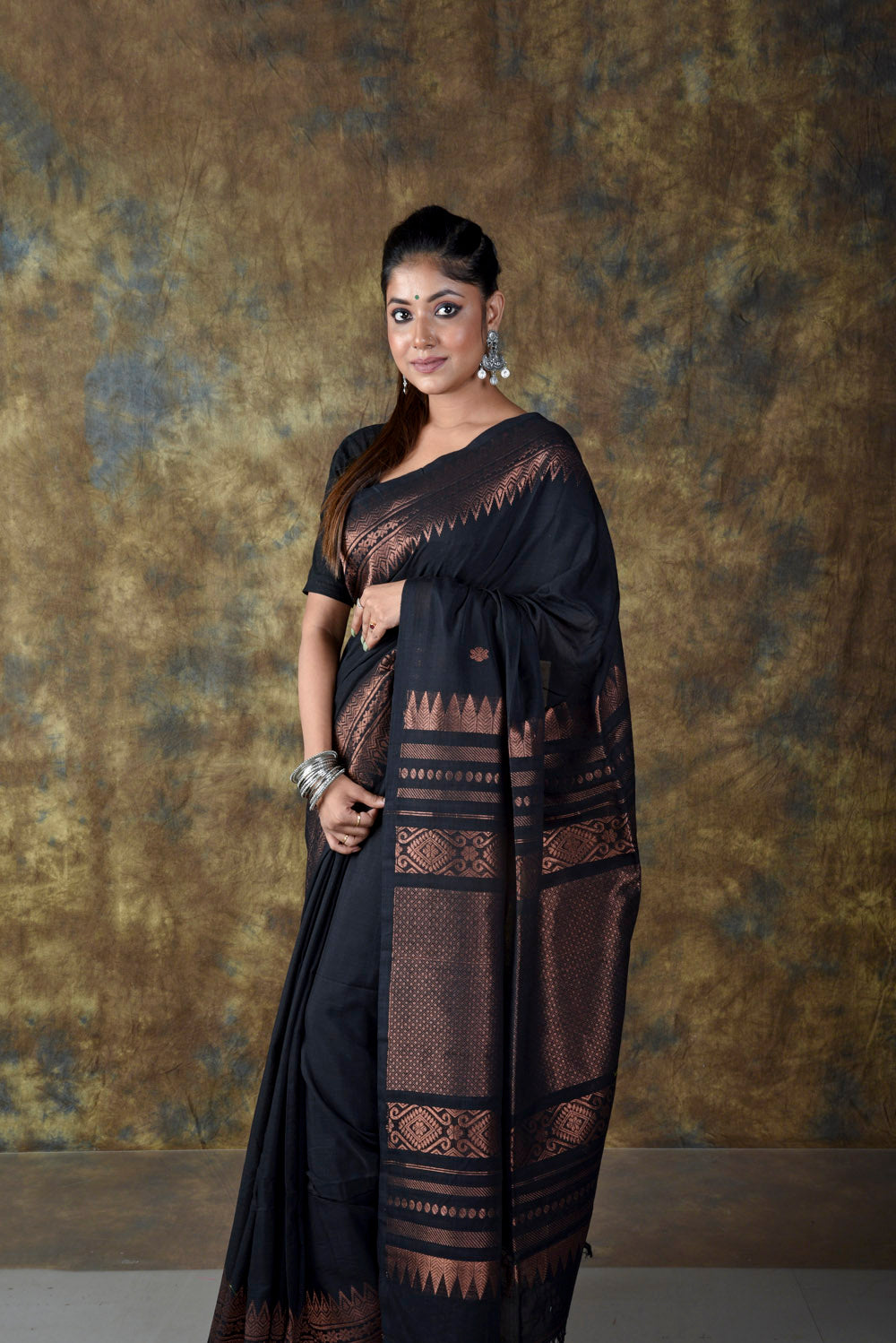 Black Copper Zari Jamdani Saree