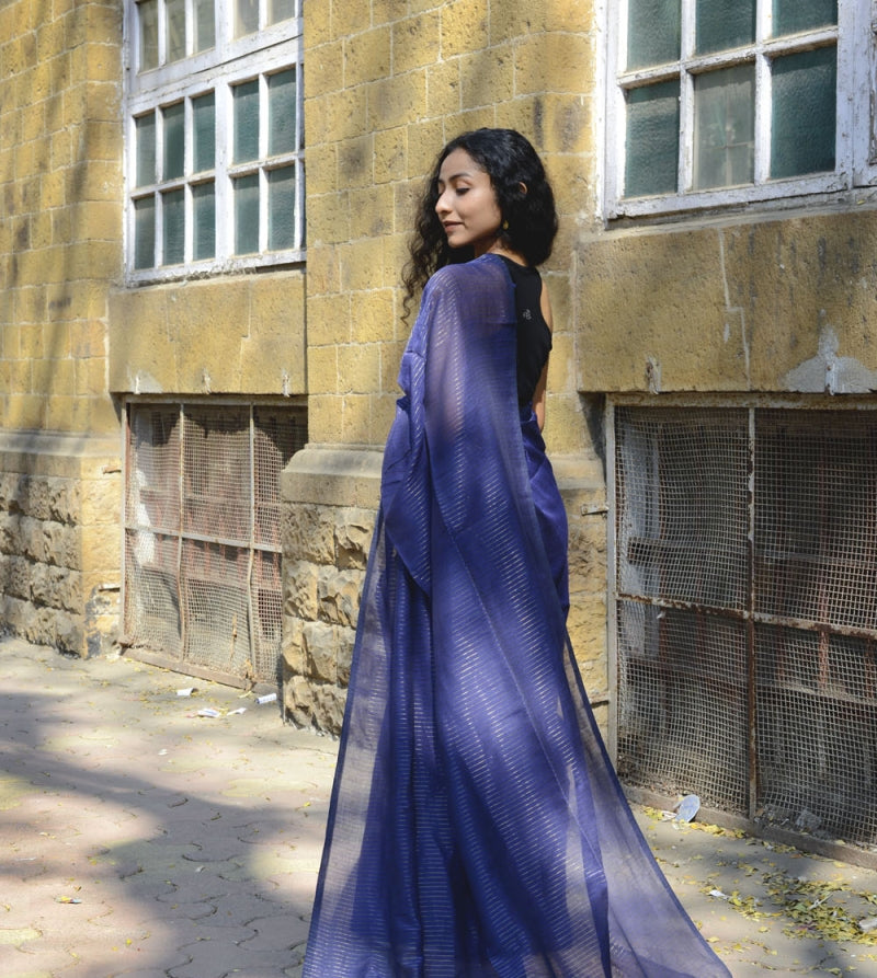 Navy Blue Zari Lines Saree
