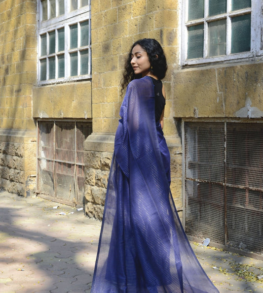Navy Blue Zari Lines Saree