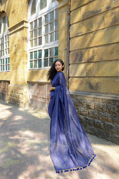 Navy Blue Zari Lines Saree