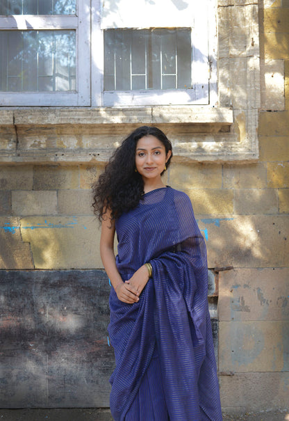 Navy Blue Zari Lines Saree