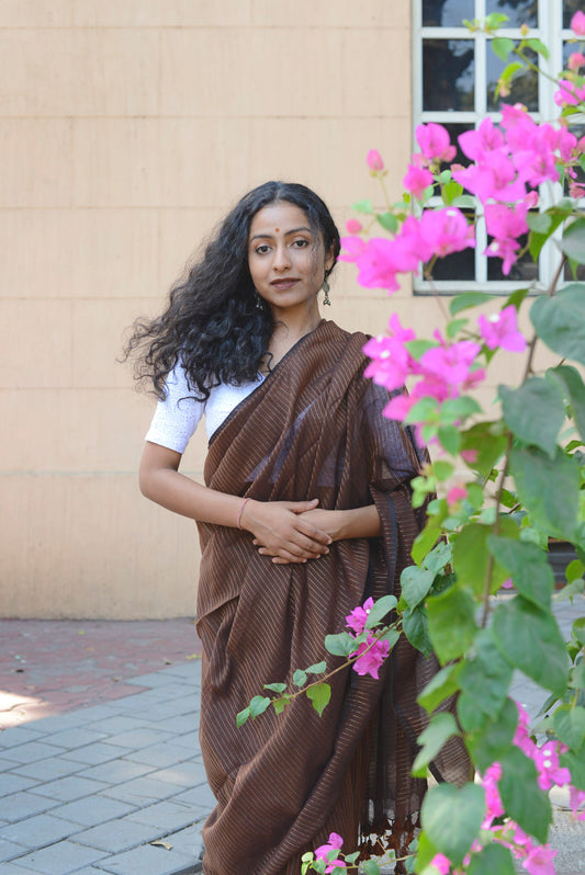 Coffee Colour Zari Lines Saree