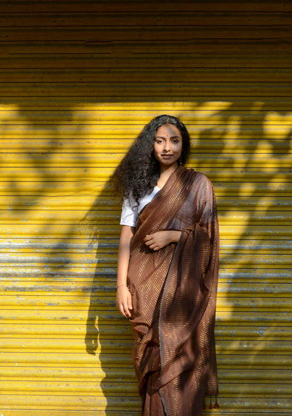 Coffee Colour Zari Lines Saree