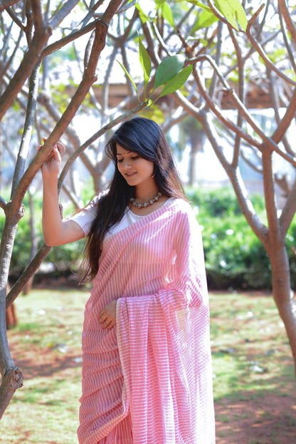 Pink Cotton Lines Saree