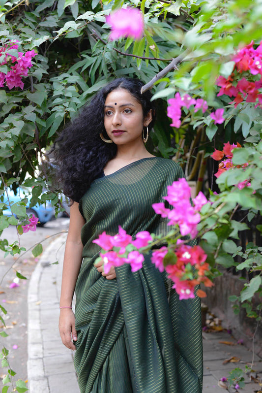 Sap Green Zari Lines Saree