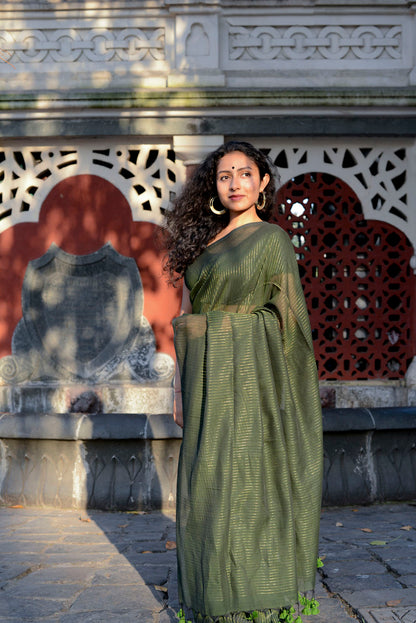 Sap Green Zari Lines Saree