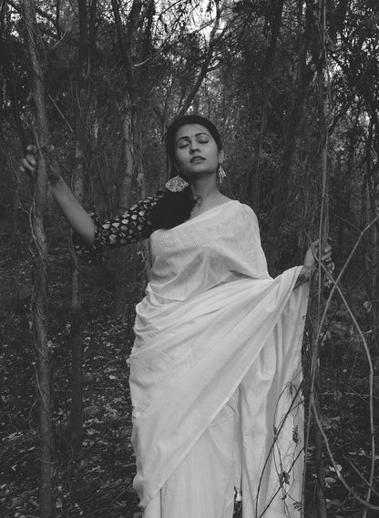 Off White (Ivory) Cotton Line Saree