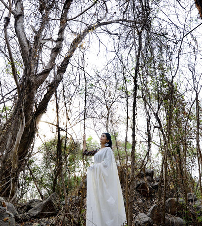 Off White (Ivory) Cotton Line Saree
