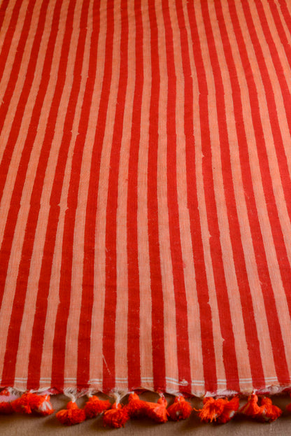 STRIPES Hand Block Printed Cotton Saree