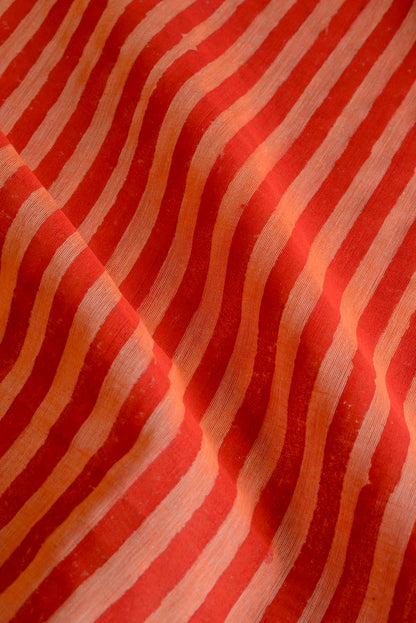 STRIPES Hand Block Printed Cotton Saree