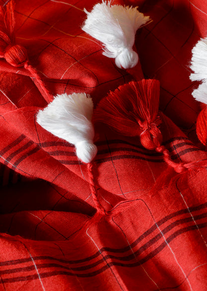RED - all over abstract lines Saree