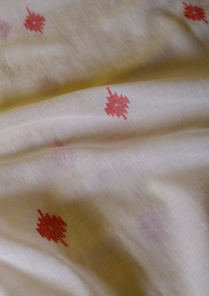 Red White Handwoven Floral Jamdani Saree