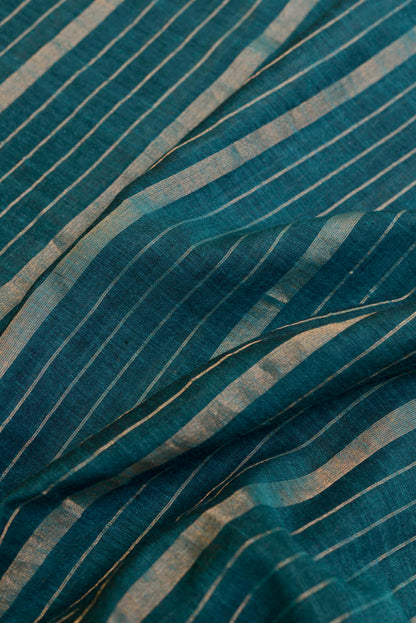 Teal Green Gold Zari Stripes