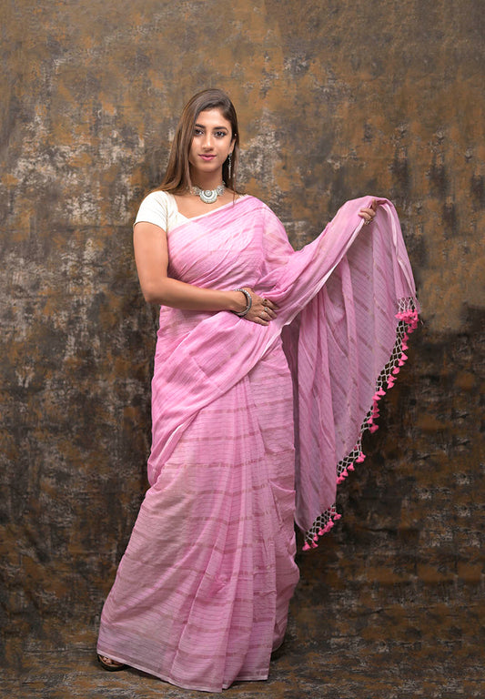 Pink Silver Zari Stripes