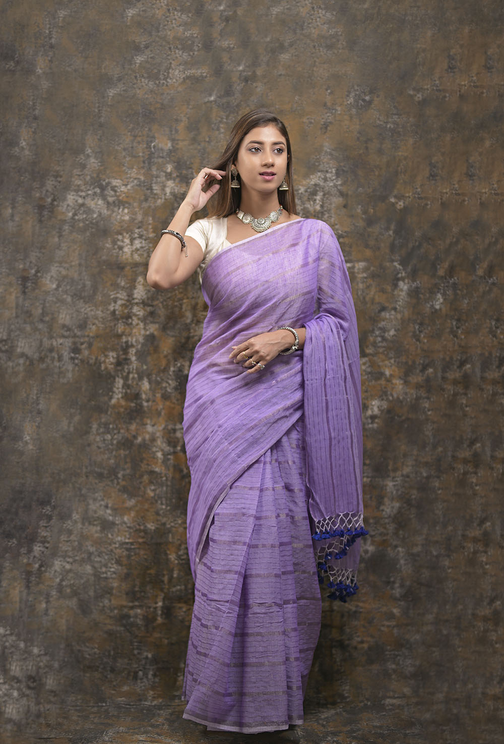 Light Purple Silver Zari Stripes