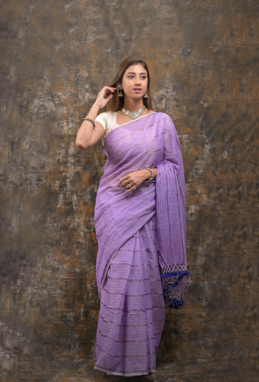 Light Purple Silver Zari Stripes