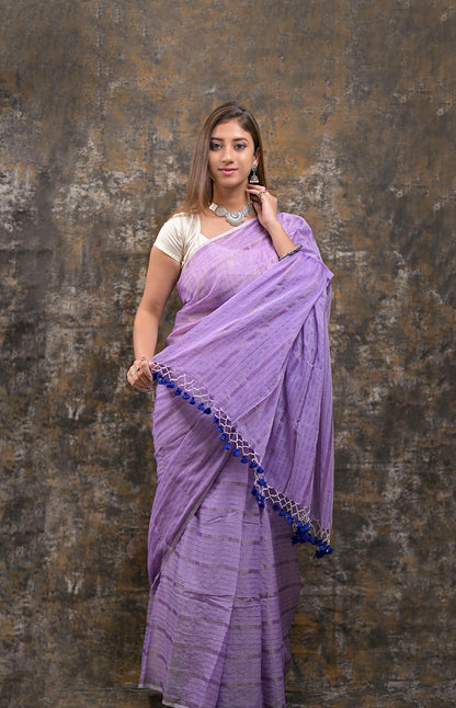 Light Purple Silver Zari Stripes