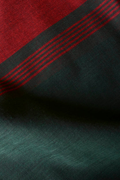 Bottle Green and Red - Handwoven Cotton Saree