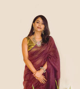 Maroon Zari Line Saree