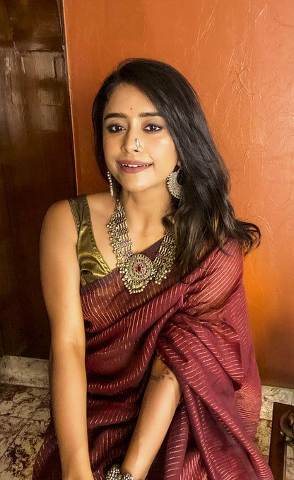 Maroon Zari Line Saree