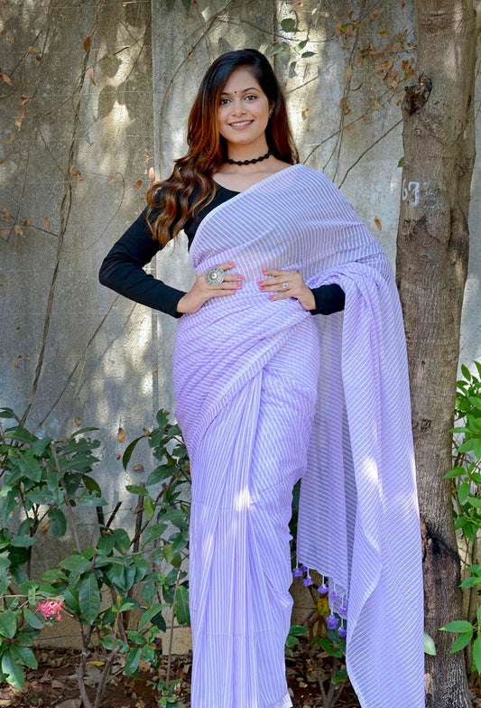 Violet Cotton Lines Saree