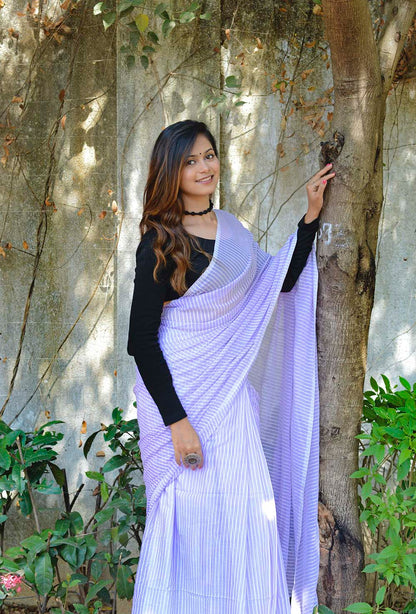 Violet Cotton Lines Saree
