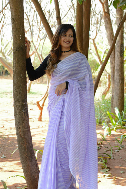 Violet Cotton Lines Saree