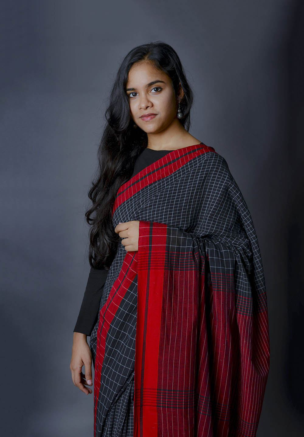 Black & Red Cotton Saree