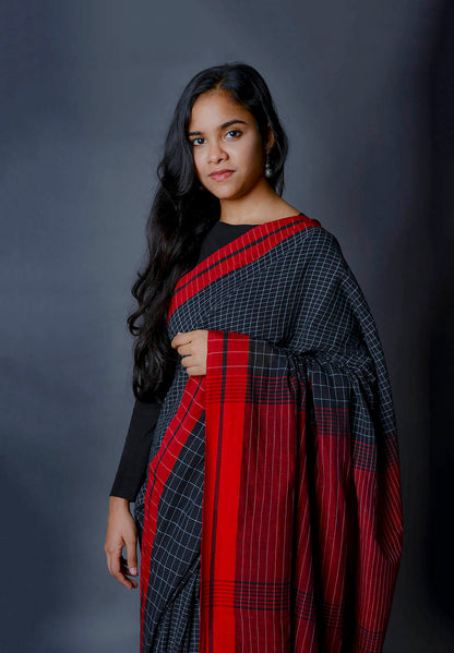 Black & Red Cotton Saree