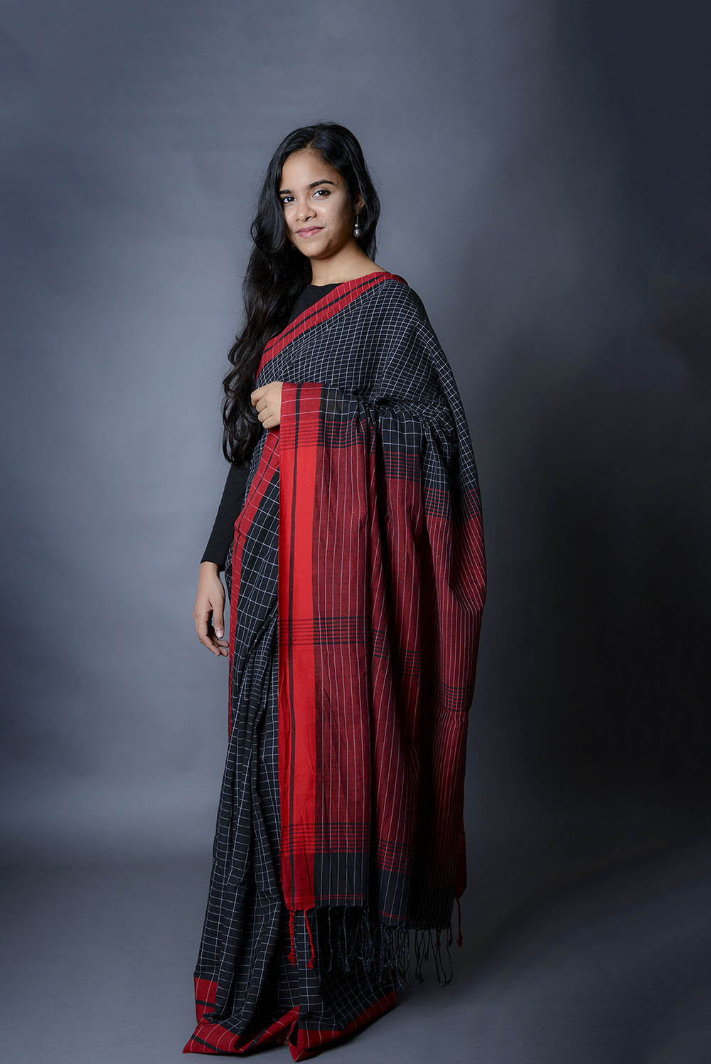 Black & Red Cotton Saree