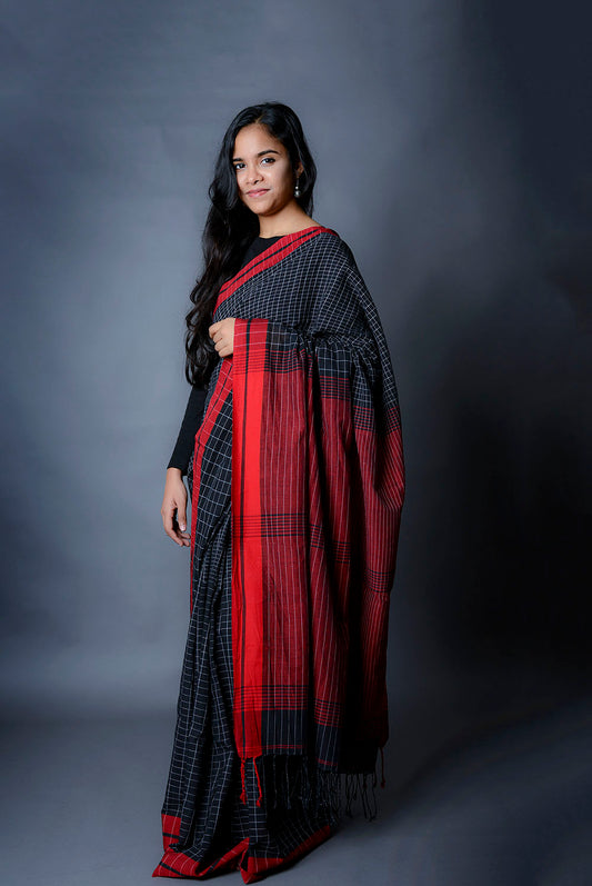 Black & Red Cotton Saree