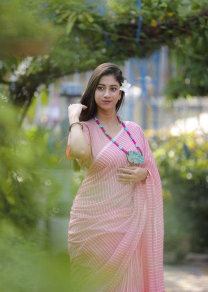 Light Orange Cotton Lines Saree
